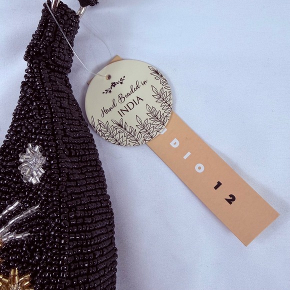 New Handcrafted Black Beaded Crescent Moon Star Purse Bag Handcrafted India NWT - Picture 4 of 11